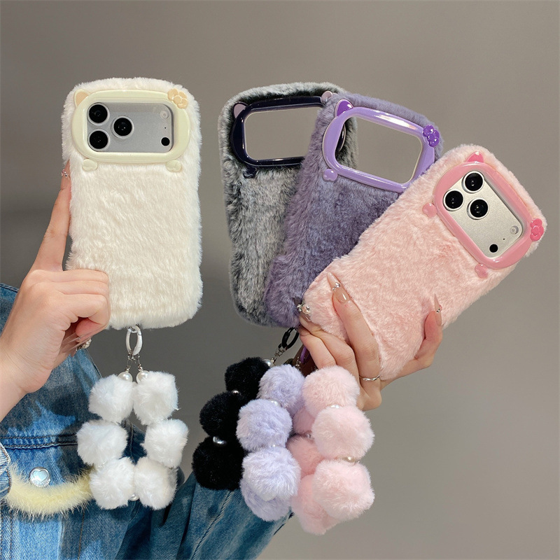 Usb Charger - Luxe effenkleurige pluche telefoonhoes voor iPhone