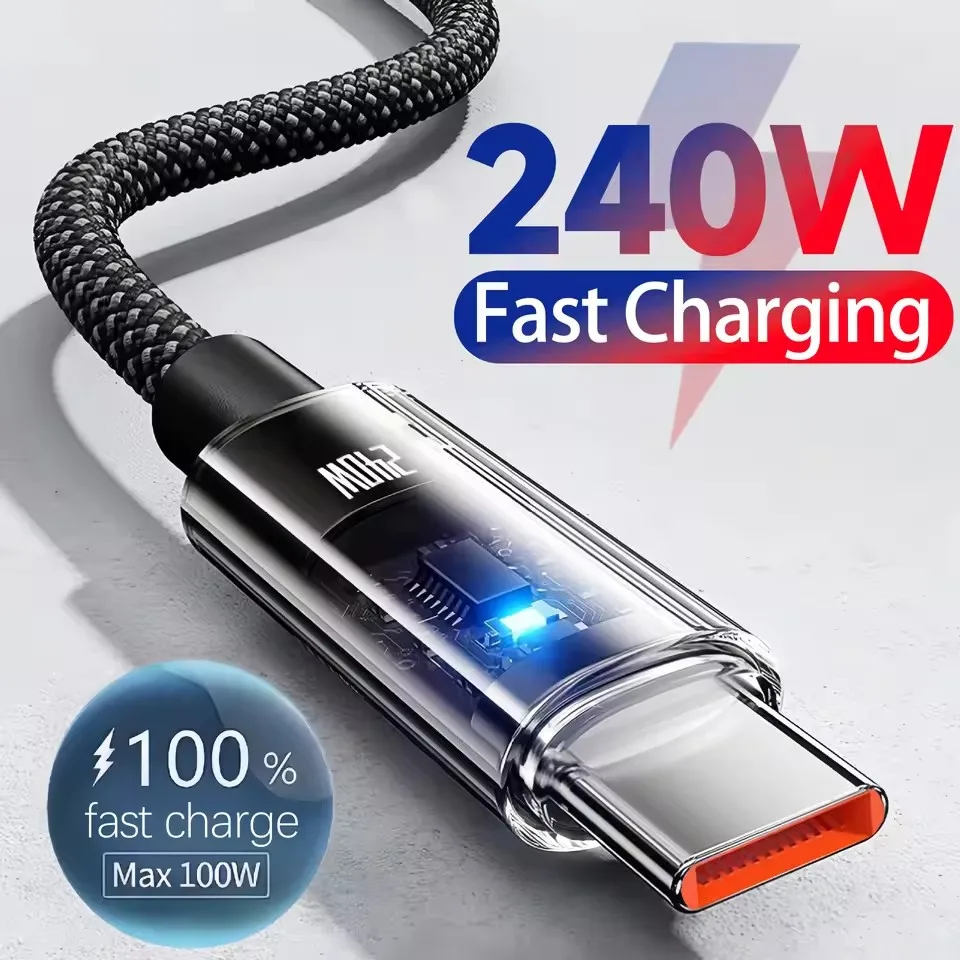 Usb Charger - 240W nylon USB-C-kabel voor supersnel opladen,